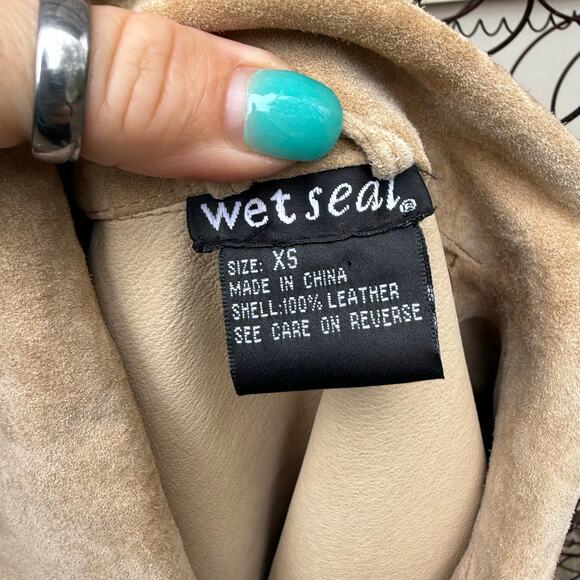 Y2K Wet Seal Suede Real Leather Patchwork Pearl Amber Snap Long Sleeve Shirt XS - Picture 5 of 10